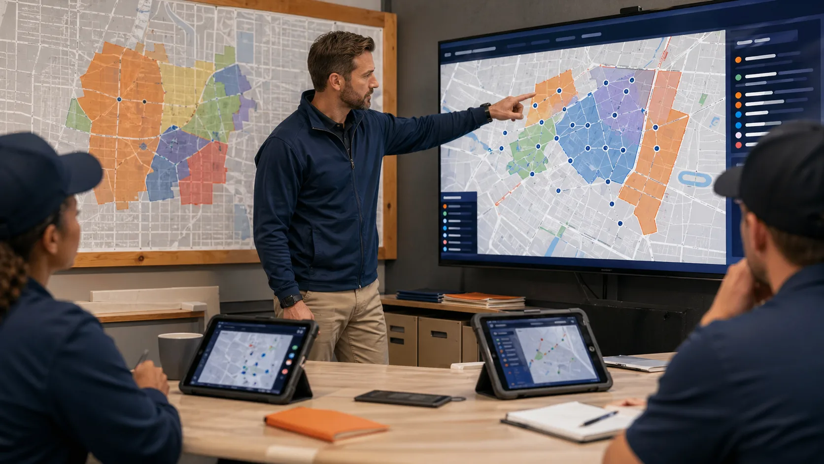 Canvassing manager territory board with live route, staffing, and callback AI signals
