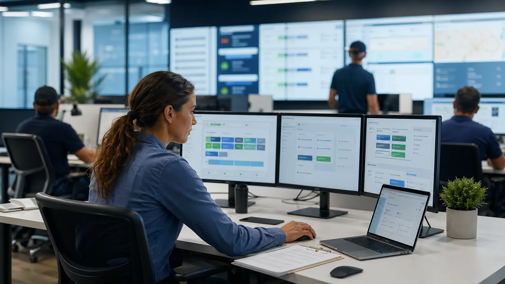 AI operations control board showing sales-to-install handoff, job lanes, and risk signals